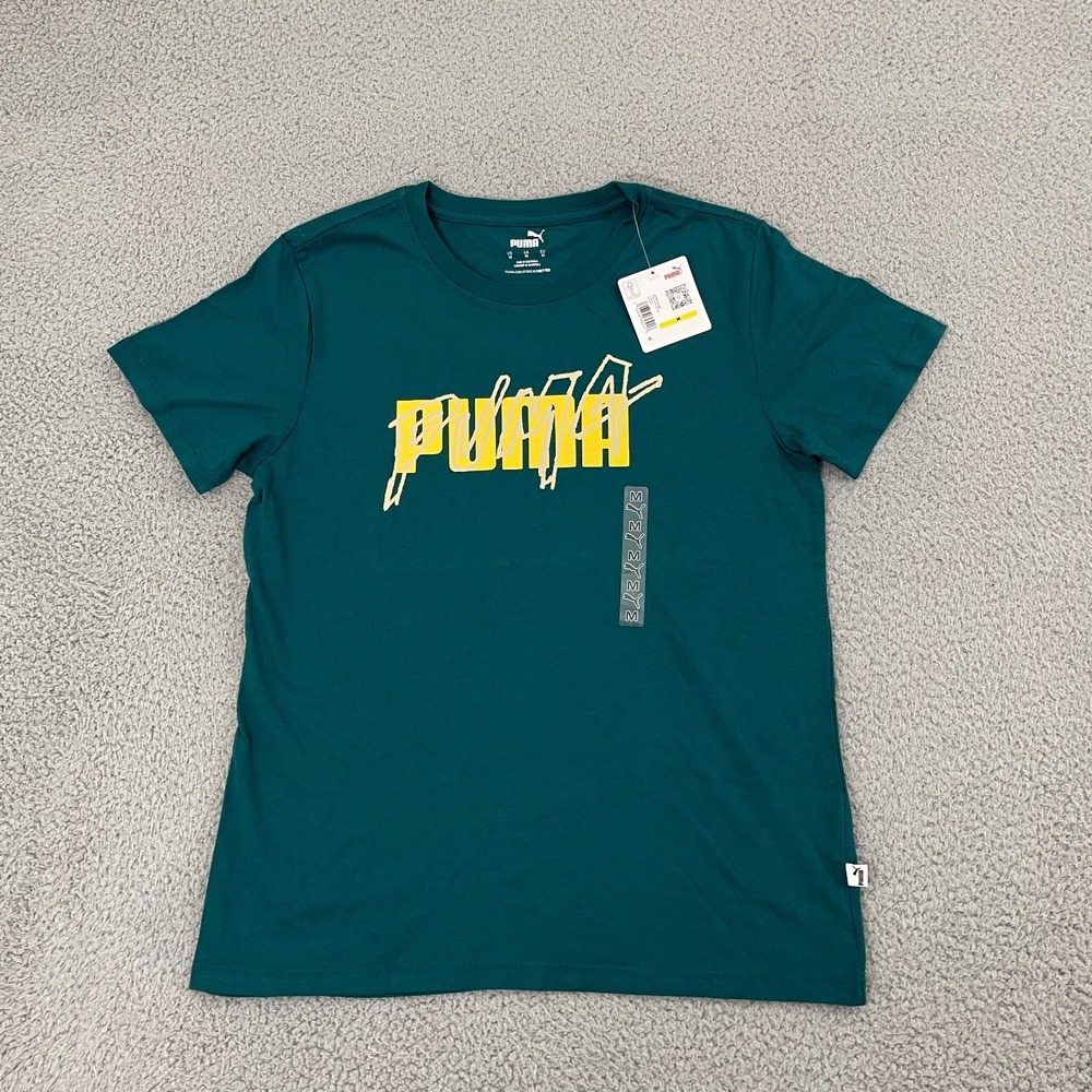 NEW Puma Se Typography Shirt Men M Green Athletic Sportswear Short Sleeve Tee